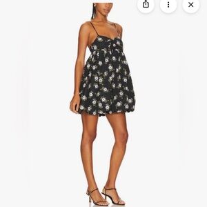 Free People Black Dress with Pink Floral Design